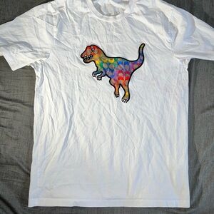 Coach White Tee with Colorful Dinosaur Design